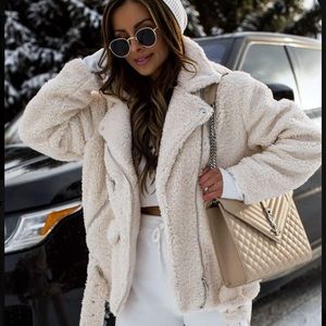 Oversized Fuzzy Sherpa Moto Jacket